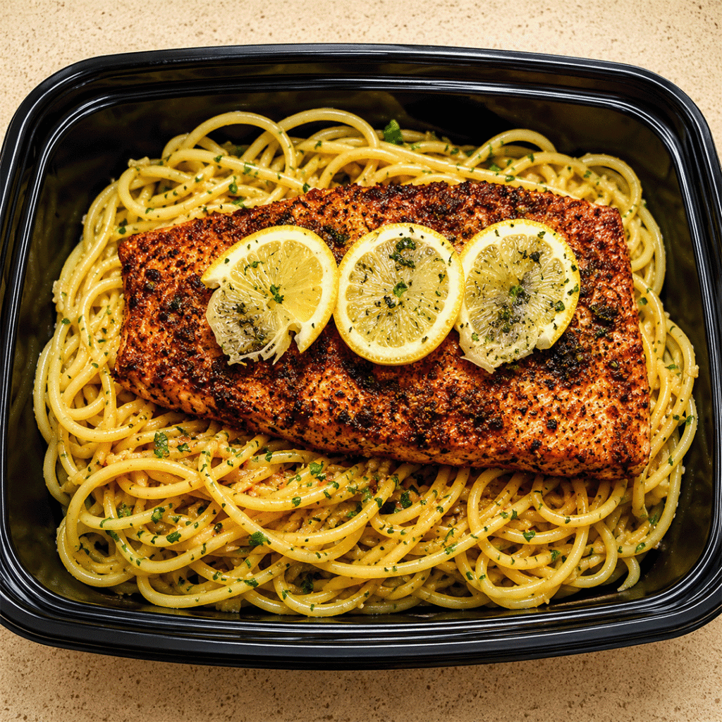 salmon with lemon herb pasta
