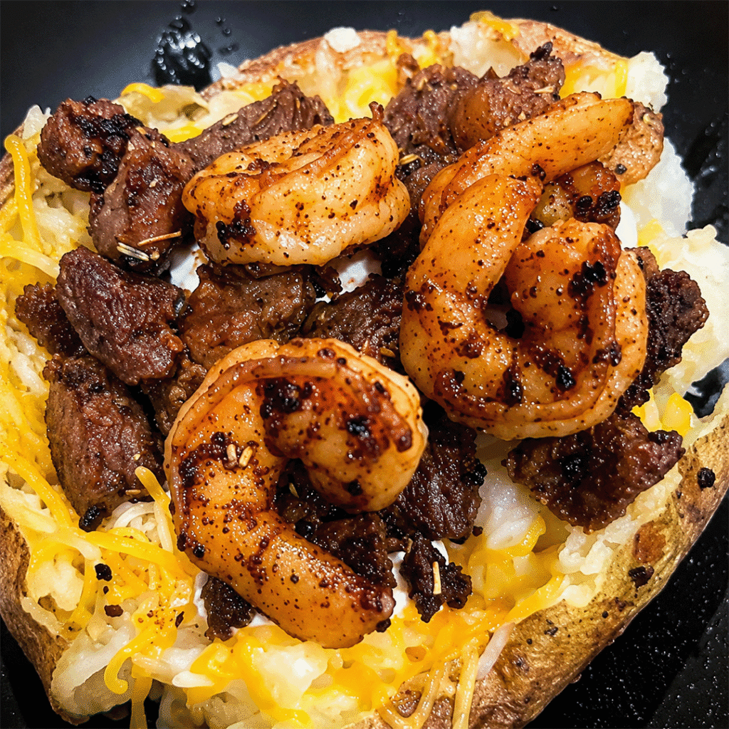 surf and turf baked potato